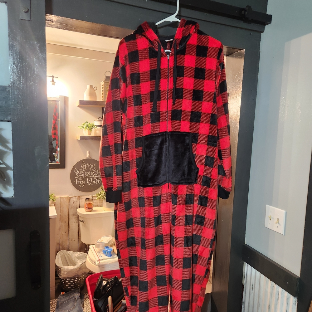 Holiday Time Red and Black Fleece Onesie